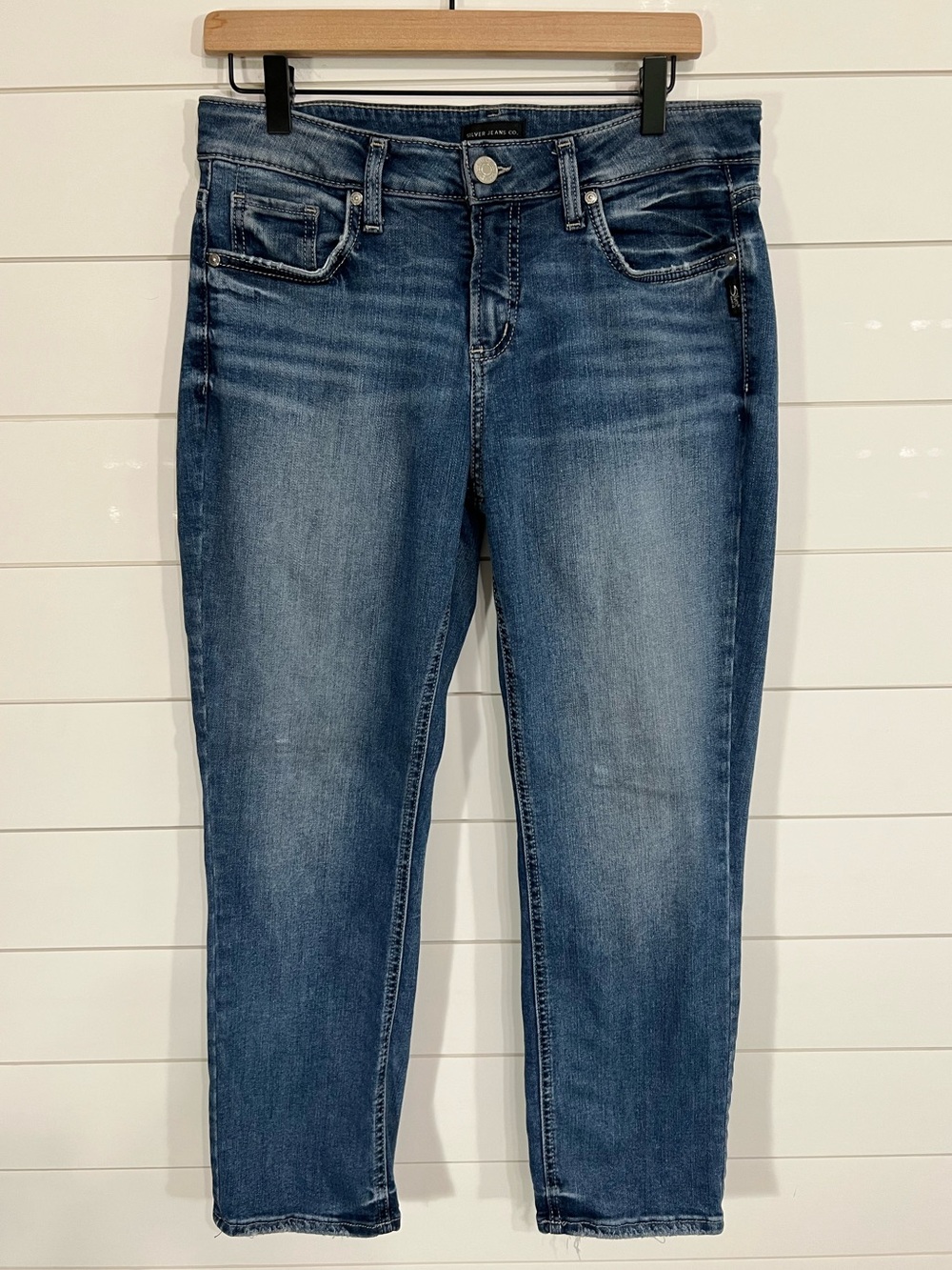 Silver Jeans Women’s 30 Elyse Straight Crop Mid Rise Stretch Denim
